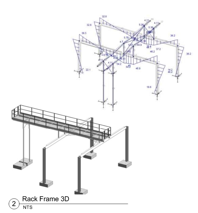 Steel condenser rack frame diagram and 3D model render