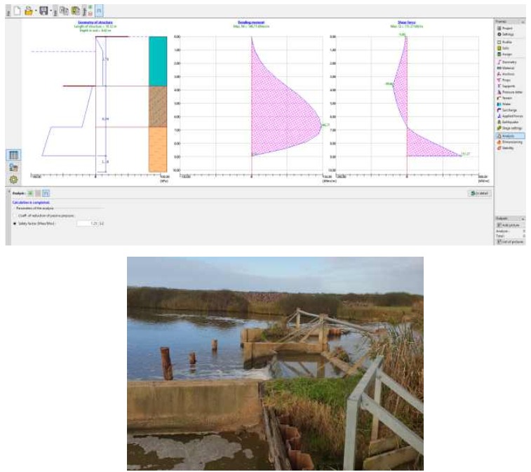 Tidal barrage weir structural analysis and site photo